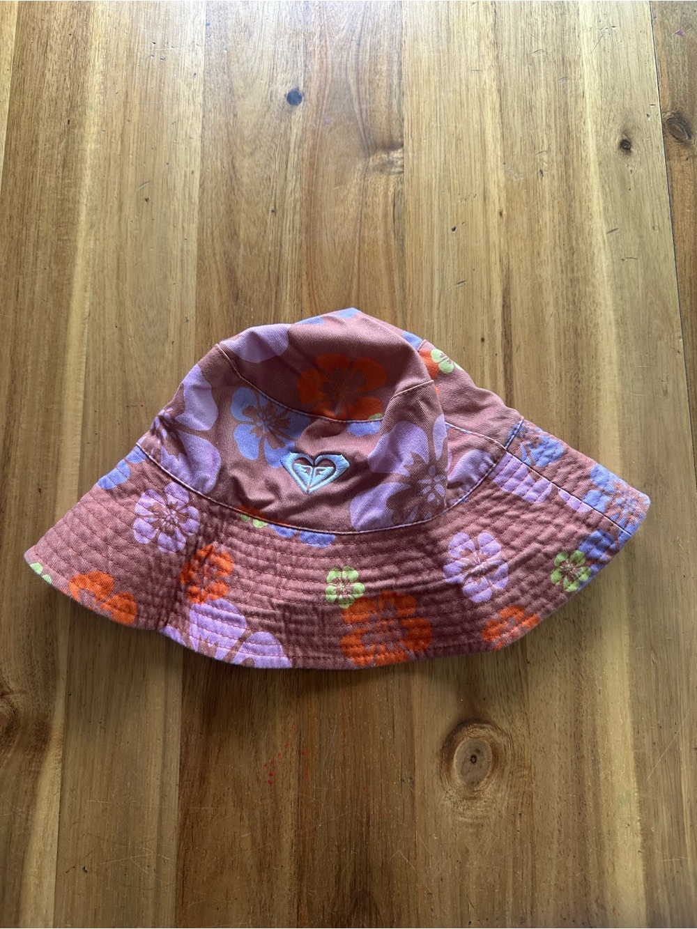 Roxy Pink Floral Bucket Hat with Orange Accents
